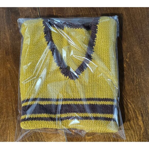 Vtg Handmade Wool Vest Size Small Yellow Brown Striped V-Neck Knit Top Retro 70s - Picture 7 of 7